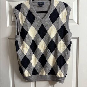 Brooks Brothers Gray and Navy Argyle V-Neck Sweater Vest